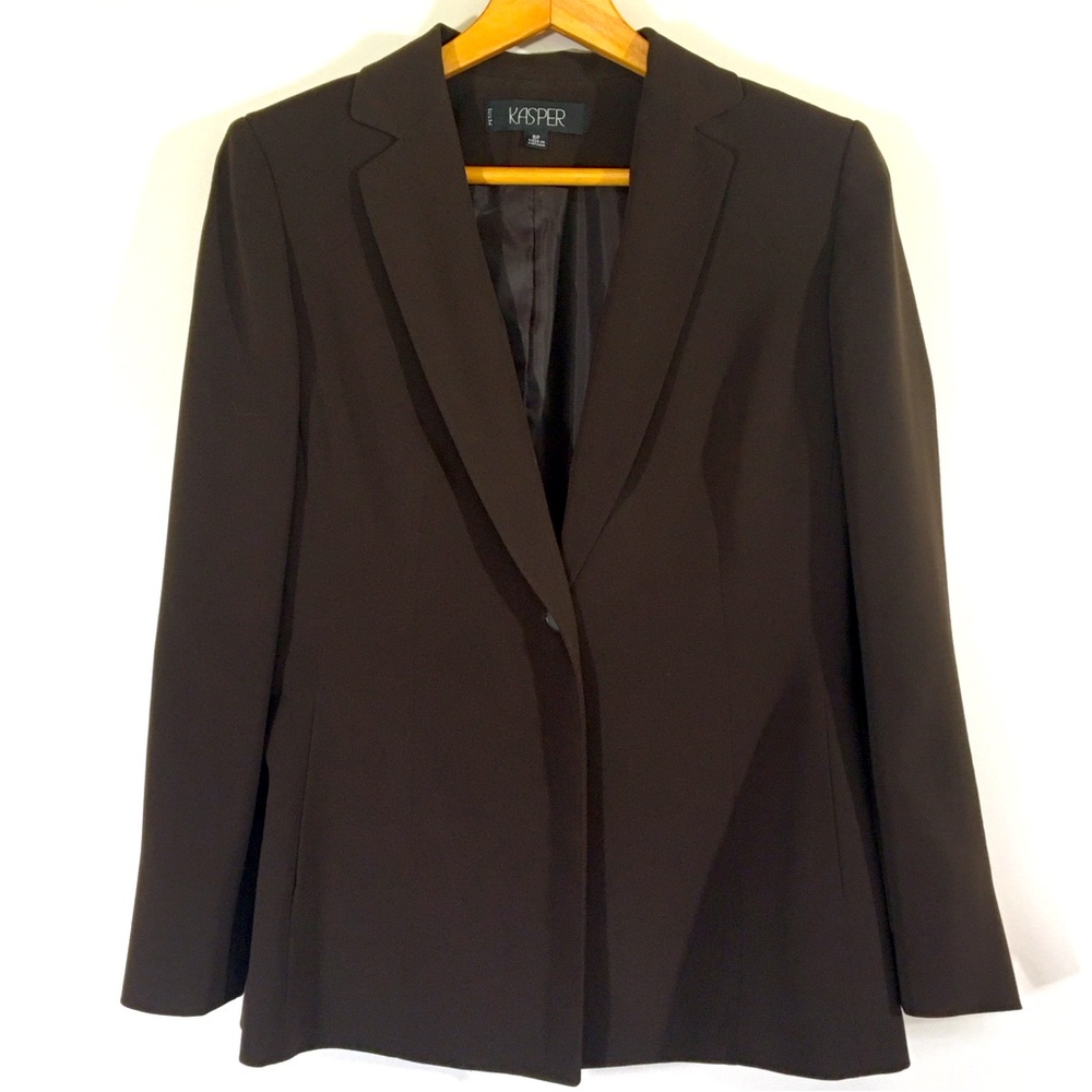 Kasper Petite Mocha Mousse‎ Fitted Single Button Blazer Size 8